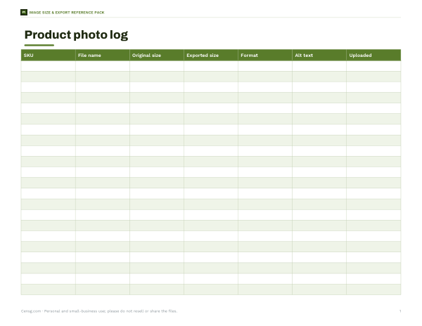 Preview of Printable Product Photo Log