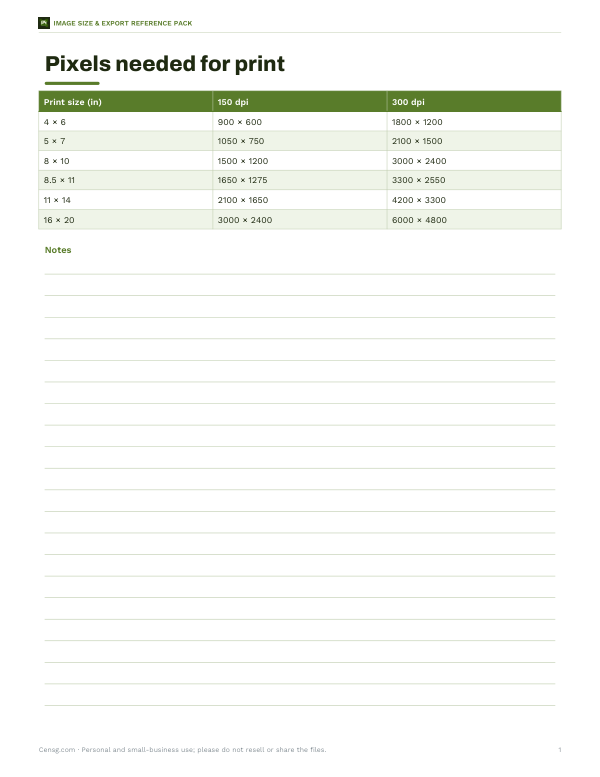Preview of Printable Print Size Chart